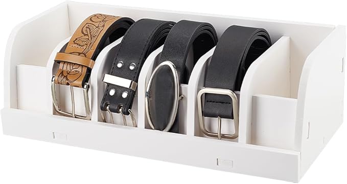 PH PandaHall Belt Storage Holder, 6 Compartments Belt Container Organizer White Belt Display Case Belt Organizer for Closet and Drawer Belt Storage Organizer Display for Men Women 1.93 Inch Wide