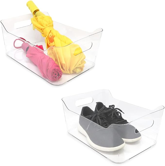 Isaac Jacobs 2-Pack Large Clear Storage Bins (13.5” x 10” x 6”) w/ Handles, Plastic Box Set, Home, Office, Fridge, Freezer, Kitchen, Pantry Organization Container, BPA-Free/Food Safe (Large, 2 Pack)
