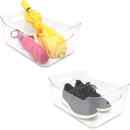 Isaac Jacobs 2-Pack Large Clear Storage Bins (13.5” x 10” x 6”) w/ Handles, Plastic Box Set, Home, Office, Fridge, Freezer, Kitchen, Pantry Organization Container, BPA-Free/Food Safe (Large, 2 Pack)