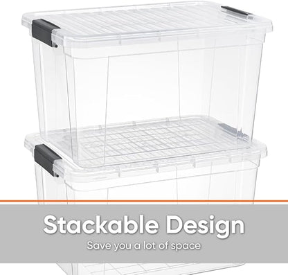 Superio Clear Storage Boxes with Lids, 14.25 Quart Plastic Container Bins for Organizing, Stackable Crates, BPA Free, Non Toxic, Odor Free, Organizers for Home, Office, School, and Dorm