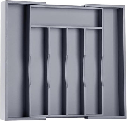 Kitchen Silverware Drawer Organizer and Storage Bamboo Wood Cooking Utensil Holder Cutlery Knife Jewelry Spice Rack Spoon Fork Multi Cabinet Organization Bathroom Counter Expandable Adjustable Tray