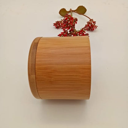 Bamboo Salt Box Round Spice Storage Box Kitchen Seasoning Container with Magnetic Swivel Lid for Salt, Sugar, Spice, Pepper (1 Piece)