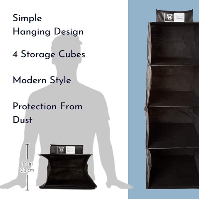 Homiegear Wall Hanging Organizer, 4 Storage Case Racks - Closets Organization Storage System for Caps, Wallet, Shoes, Towel, Goggles, Scarves, Belt & More for Closets Items - (Black)