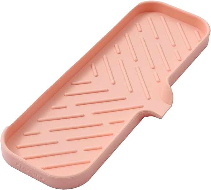 MicoYang Silicone Bathroom Soap Dishes with Drain Spout-Bathroom and Kitchen Sink Organizer,Sponge Holder,Dish Soap Tray,Perfect for Dispenser,Scrubber,Bottle,Cup on Sink or Counter-Pink 12"×4"
