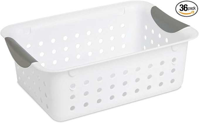 Sterilite Small Ultra Basket, Storage Bin to Organize Closets, Cabinets, Pantry, Shelving and Countertop Space, White, 36-Pack