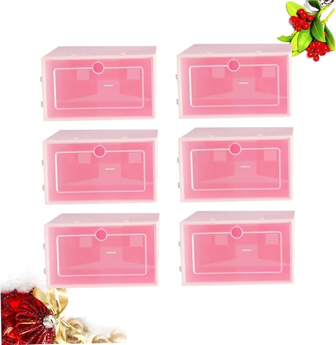 6PCS Transparent Stackable Shoe Storage Boxes with Thickened Plastic S Pink Organizer for Sneakers Shoe Containers for Closet and Entryway Storage