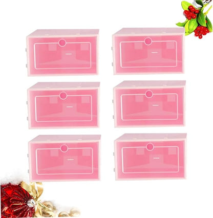 6PCS Transparent Stackable Shoe Storage Boxes with Thickened Plastic S Pink Organizer for Sneakers Shoe Containers for Closet and Entryway Storage