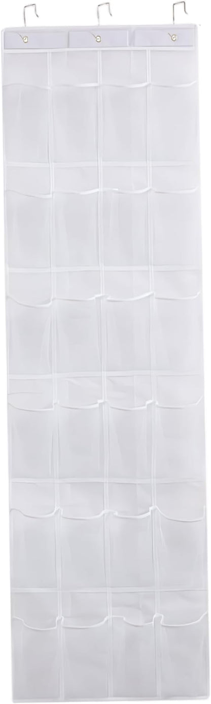 Shoe Hanger for Door 24 Mesh Pocket over the Door Shoe Organizer Space Saving Hanging Storage Holder with Hooks 64x19 Inch White Hanging Organizer