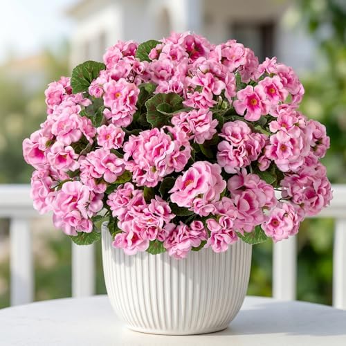 Artificial Flowers for Outdoors Artificial Geranium,Fake Flower Geranium Artificial Plant Home Decor,Silk Geraniums Artificial Flowers Realistic Outdoor Flower Decoration14.4 (Pink) 8PCS by UqueetenLtd