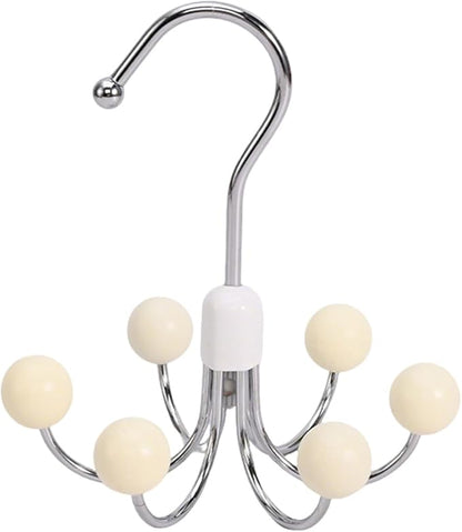 6-Wooden Balls Space Saving Hangers, Multipurpose 360° Swivel Hanger for Closet, Rotatable Wardrobe Hooks, Hanging Holder Organizer for Purse, Belt, Scarf, Bra, Hat and Tie Storage (Beige)