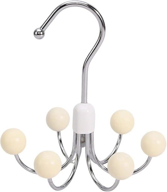 6-Wooden Balls Space Saving Hangers, Multipurpose 360° Swivel Hanger for Closet, Rotatable Wardrobe Hooks, Hanging Holder Organizer for Purse, Belt, Scarf, Bra, Hat and Tie Storage (Beige)