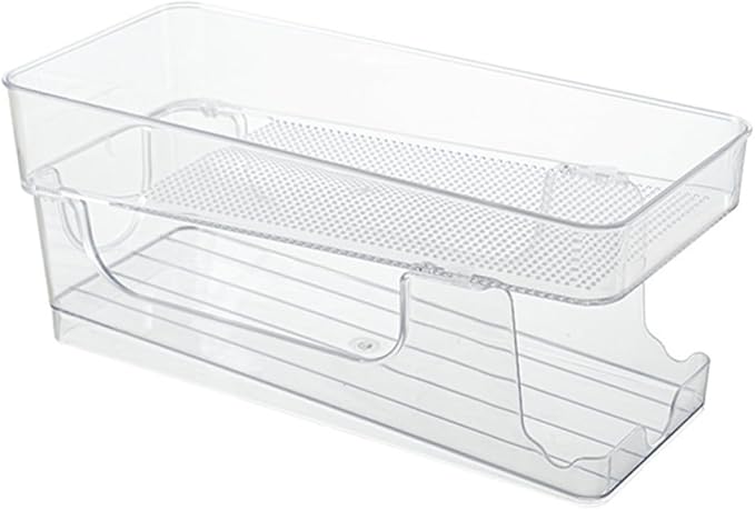 OSALADI Double-layer Soda Can Organizer Dispenser, Stackable Plastic Can Holder with Auto-rolling Function for Fridge and Home Kitchen Storage