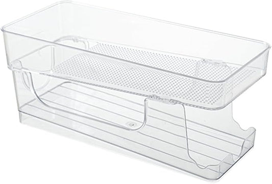 OSALADI Double-layer Soda Can Organizer Dispenser, Stackable Plastic Can Holder with Auto-rolling Function for Fridge and Home Kitchen Storage