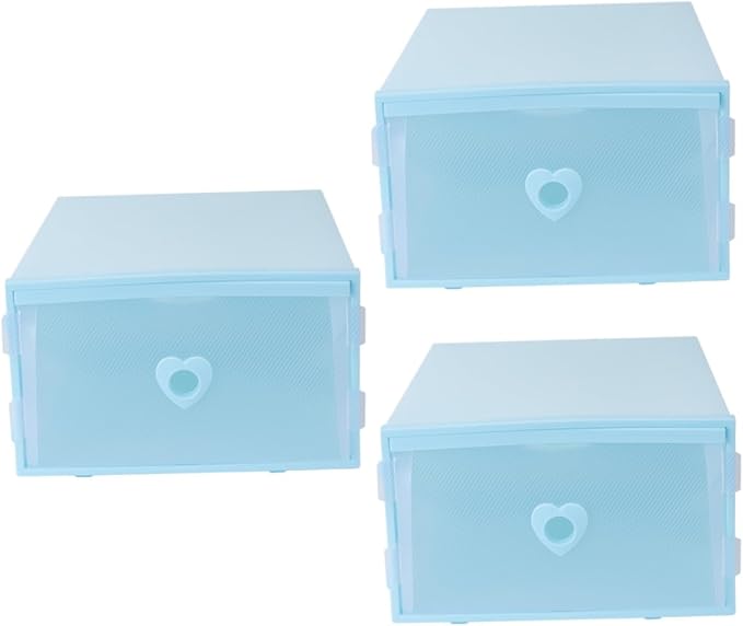 3Pcs Thickened Transparent PP Plastic Shoe Boxes with Drawer Design Dustproof and Moisture-resistant Loafers Storage Containers Light Blue Organizer for Closet and Cabinet