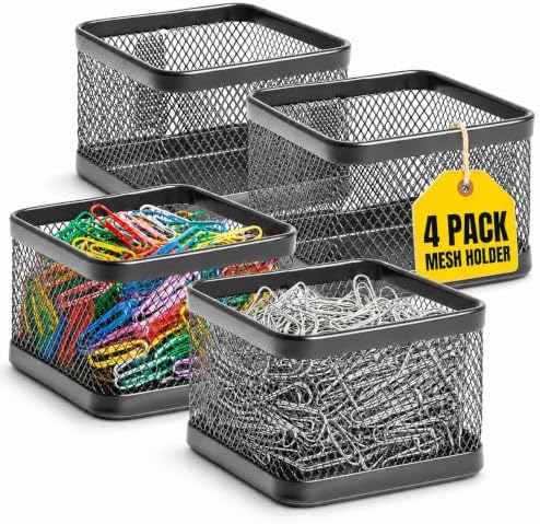 1InTheOffice Mesh Paper clip Holder For desk, Paper clip Holder Desk Accessories Holder (4 Pack) by 1InTheOffice