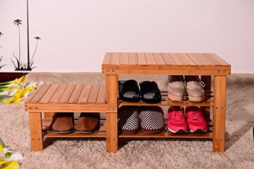 Bamboo shoe rack with storage shelf, three-layer wooden shoe rack, can hold 551 pounds, very suitable for corridor, bathroom, living room and corridor entrance (Wood color (children's version))