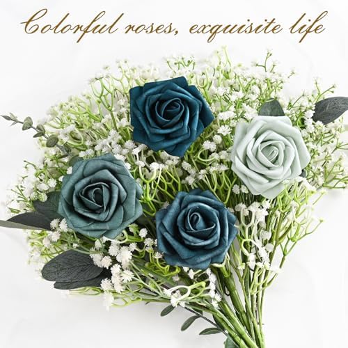 BLEUM CADE 36Pcs Artificial Flowers Fake Foam Roses with Stems for Wedding - Image 6