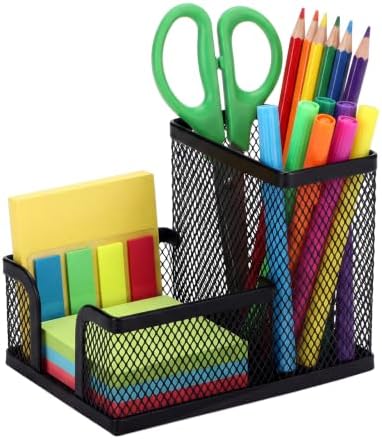 Metal Mesh Sticky Note Holder with Pen Slot 3 x 3 Inch Notepad Dispenser Self Stick Note Pad Memo Pad Holder Dispenser for Desk Organization Planning, Home School Office Decor by Unknown