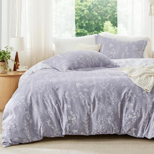 Bedsure Floral Comforter Set Cute Bedding Set King Reversible Lavender by BEDSURE