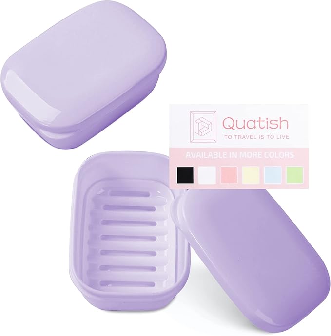 Quatish 2 Pack Travel Soap Container, Portable Soap Holder with Lid, Bar Soap Holder, Soap Case for Camping Gym Travel, Soap Box for Bathroom,Purple