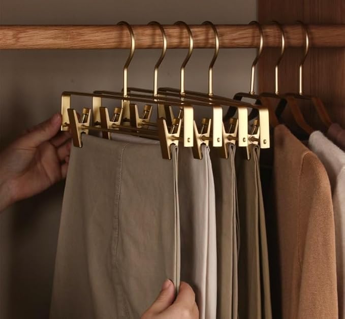 Premium Matte Gold Aluminum Pants Clip Hanger 100 Pack, Extra Smooth & Durable Metal Shirt Dress Aluminum Alloy Hanger,Clothing Support,Clothing Hang