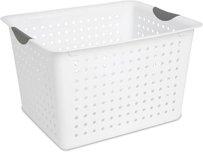 Sterilite Deep Ultra Basket, Closet Organizer Bin, Cabinets, Pantry, Shelving and Countertop Space Open Container, White, 18-Pack