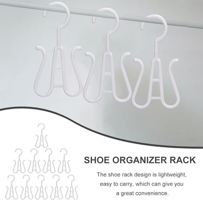 Lurrose 10pcs White Plastic Shoe Hanging Hooks Double-Hook Shoe Organizer for Closet Drying and Storage Space-Saving Holder for Home Use