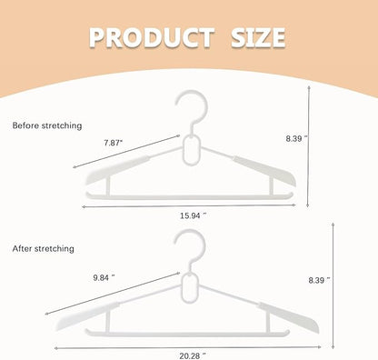 16 Pack Adjustable Clothes Hangers, Heavy Duty Plastic Hangers with Non-Slip Wide Shoulder, 360° Swivel Hook, Extendable 15.9"–20.3", Space Saving Traceless Hangers for Coats, Shirts & Dresses(White)