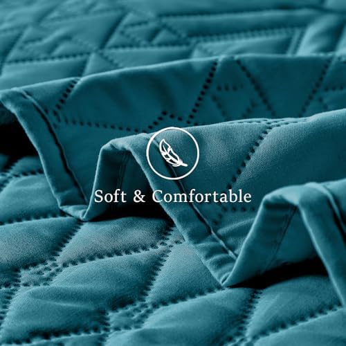 akkialla King/Cal King Quilt Set, Teal Lightweight Microfiber Bedspread Coverlet, Boho Geometric Pattern, Soft All-Season Bedding, 3-Piece (1 Quilt, 2 Pillow Shams) - Image 6