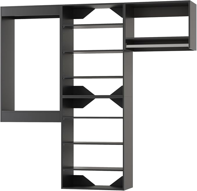 Modular Closet Organizer, 102" Wide with Towers and Hanging, Wooden Tower Storage for Walk-In Closets, Wall-Mounted Wardrobe Organizer Kit System, Black