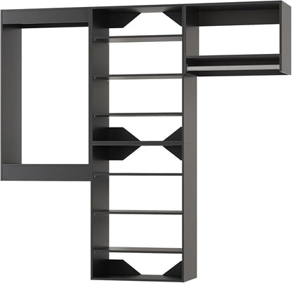 Modular Closet Organizer, 102" Wide with Towers and Hanging, Wooden Tower Storage for Walk-In Closets, Wall-Mounted Wardrobe Organizer Kit System, Black