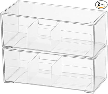 Medicine Cabinet Drawer Organizer Set, 2-Tier Stackable Storage Drawers for Small Bathroom Mirror Toilet Wall Garage Vanity Cabinet - Clear