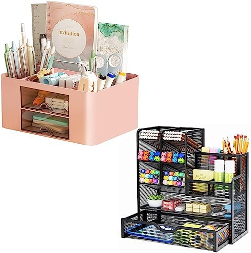 Marbrasse Pen Organizer with 2 Drawer + Mesh Pen Holder with Drawer by Marbrasse