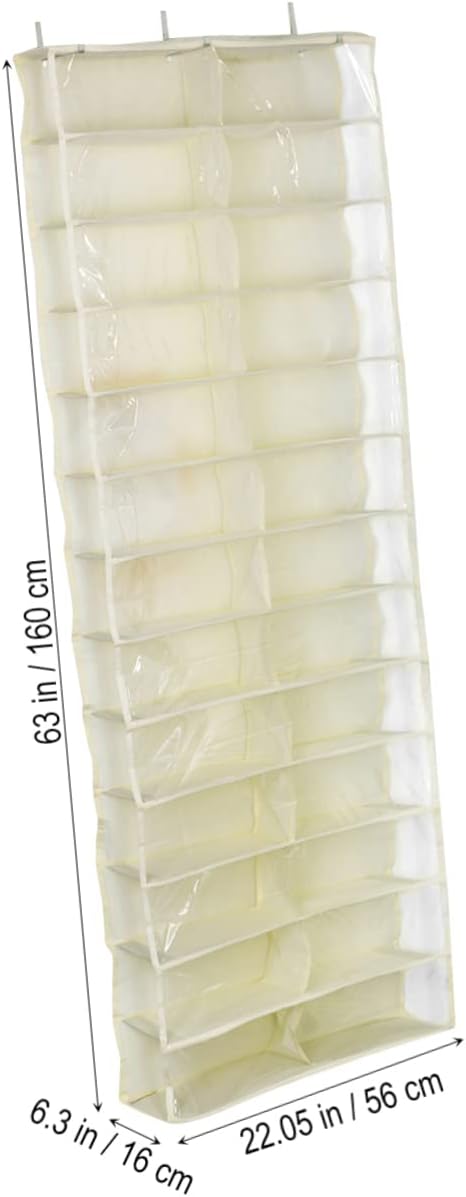 VOSAREA Over Door Shoe Organizer Hanging Storage Rack Space Saver for Closet Bedroom Dorm Large Capacity with Hooks for Shoes Slippers Belts Scarves Beige Non Woven