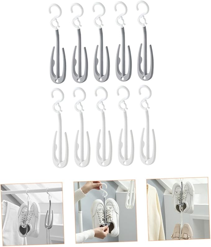 PRETYZOOM 10pcs Shoe Drying Rack Double Hooks Portable Hanging Shoe Organizer for Home and Shop Efficient Storage and Display Grey and Colors