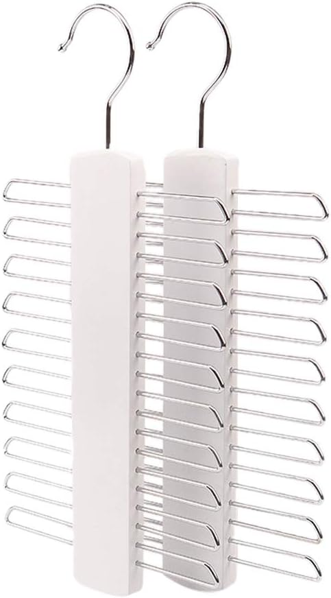 Wooden 20 Bar Tie Rack Hanger - Scarf, Belt, Accessory Organiser, White Solid Wood Tie Hanger 23x3.8x1.2cm