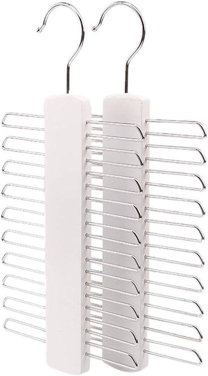 Wooden 20 Bar Tie Rack Hanger - Scarf, Belt, Accessory Organiser, White Solid Wood Tie Hanger 23x3.8x1.2cm