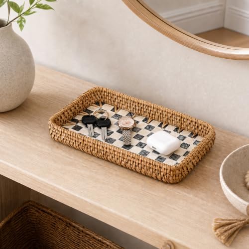 Key Basket for Entryway Table, Rattan Remote Tray for Coffee Table - Image 4