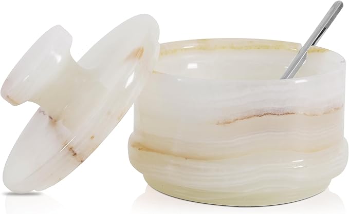 Radicaln Marble Salt Cellar with Lid 4" Inch White Onyx Handmade Salt Jar & Table Salt Storage For Kitchen Countertop, Ideal Salt Container, Salt Dish & Sugar Bowl For Kitchen Counter