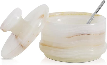 Radicaln Marble Salt Cellar with Lid 4" Inch White Onyx Handmade Salt Jar & Table Salt Storage For Kitchen Countertop, Ideal Salt Container, Salt Dish & Sugar Bowl For Kitchen Counter