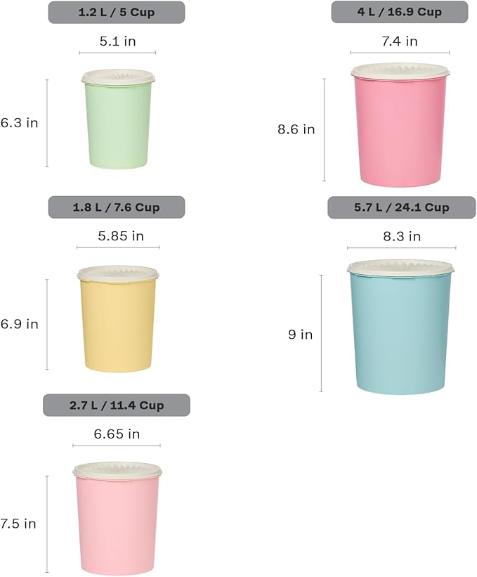 Tupperware Heritage Collection 10 Piece Nested Canister Set in Vintage Colors, Dishwasher Safe and BPA Free (5 Containers, 5 Lids)