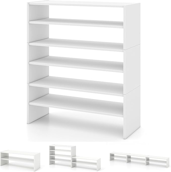 Giantex 3-in-1 Vertical Shoe Rack, 6-Tier Free Standing Shoe Storage Organizer w/Stackable Design for 18 Pairs, 31 Inch Wide Wood Shoe Shelf for Closet, Entryway, Living Room, Office, White