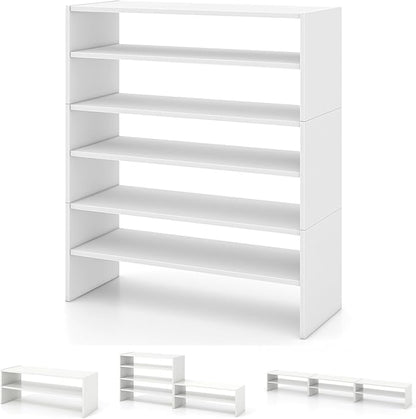 Giantex 3-in-1 Vertical Shoe Rack, 6-Tier Free Standing Shoe Storage Organizer w/Stackable Design for 18 Pairs, 31 Inch Wide Wood Shoe Shelf for Closet, Entryway, Living Room, Office, White