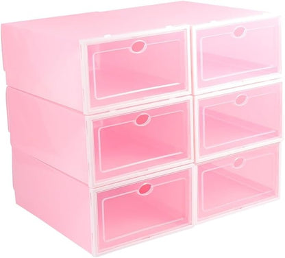Holibanna 6pcs Thickened Stackable Shoe Boxes with White Frame Pink Plastic Shoe Storage Containers for Men’s Closet Organization