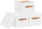 Fabric Storage Boxes with Lids, 10.2×7.8×6.7 Inch Clothes Bins for Shelves, Closet Organizers for Organizing with Handles, White, 3-Pack