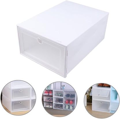 6pcs Stackable Shoes Organizer Plastic Shoe Storage Boxes Drawer Design Space-saving Case for and Accessories Round White
