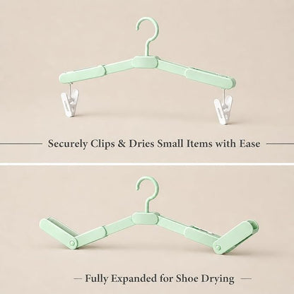 6 Pack Foldable Travel Hangers with 12 Clips, Portable Collapsible Clothes Hanger for Travel, Cruise, Hotel, Camping, Dorm, Space Saving Laundry Solution for Small Spaces (Light Green)