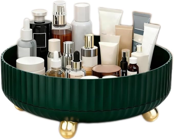 360°Rotating Organizer,Lazy Cosmetic Perfume Storage Organizer,Large-Capacity Round Display Box,Suitable for Bathroom Countertops,Dressers (Peacock Green)