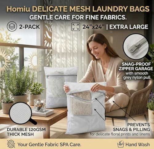 24x24 Medium Mesh Laundry Bags for Delicates, 2-Pack – for Lightweight Dresses, Blouses & Bed Linens – Durable 120GSM Fabric Prevents Snags & Pilling, Reusable Wash Bags - Image 5