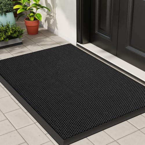 Front Door Mat Outside Entrance Welcome Mat 24"x36" Black 2x3 ft by HoHomLeona